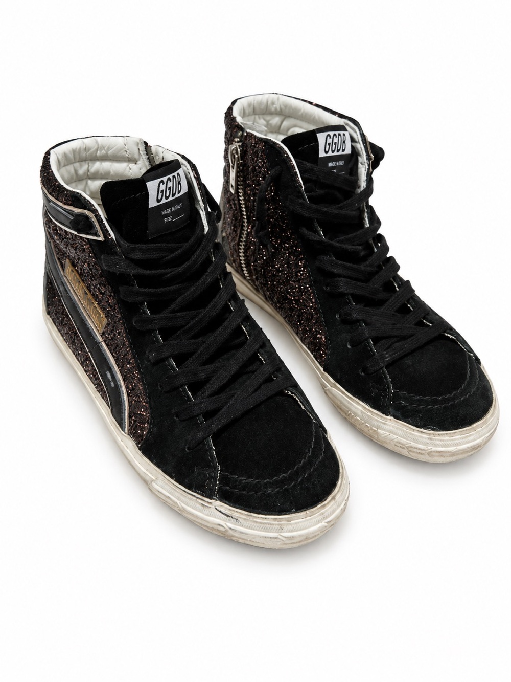 Auth Golden Goose Slide High Top Sneakers Brown Glitter/Black Size 38 - Picture 4 of 8